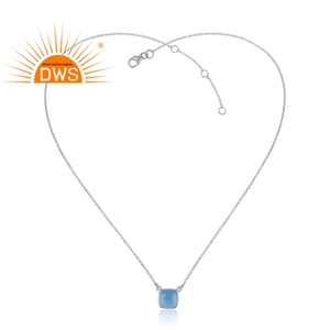 Collar con colgante de plata fina de diseño, proveedor de joyería, moda azul, calcedonia, Gema - Product Image 1