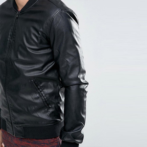 <b>Men</b>’s Baseball Collar Zip Opening Faux <b>Leather</b> <b>Jacket</b> Fashion Casual Outerwear India - Product Image 3