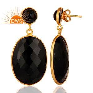 Natural Black <b>Onyx</b> Gemstone <b>Earring</b> Wholesale Gold Plated Silver Dangle <b>Earrings</b> Manufacturer Supplier - Product Image 3