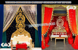 Musulmán Mehndi escenario bordado telón de fondo cortinas musulmanas boda bordado cortinas diseñador telón de fondo cortinas para la venta - Product Image 6