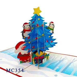 蓝色Xmas树弹出式卡片定制圣诞手工越南最优惠的价格优质批发诺埃尔贺卡
