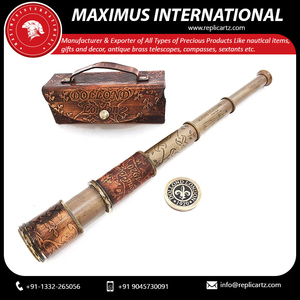 Télescope vintage en laiton avec gravure sur cuir |   Jumelles nautiques avec boîte de rangement en bois |   Décoration marine de style antique, cadeau - Product Image 4