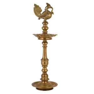 Lampe à huile traditionnelle en laiton doré Mayur sud indien, Diya Deepak, décoration de la maison, vente en gros, BOL-345 - Product Image 2