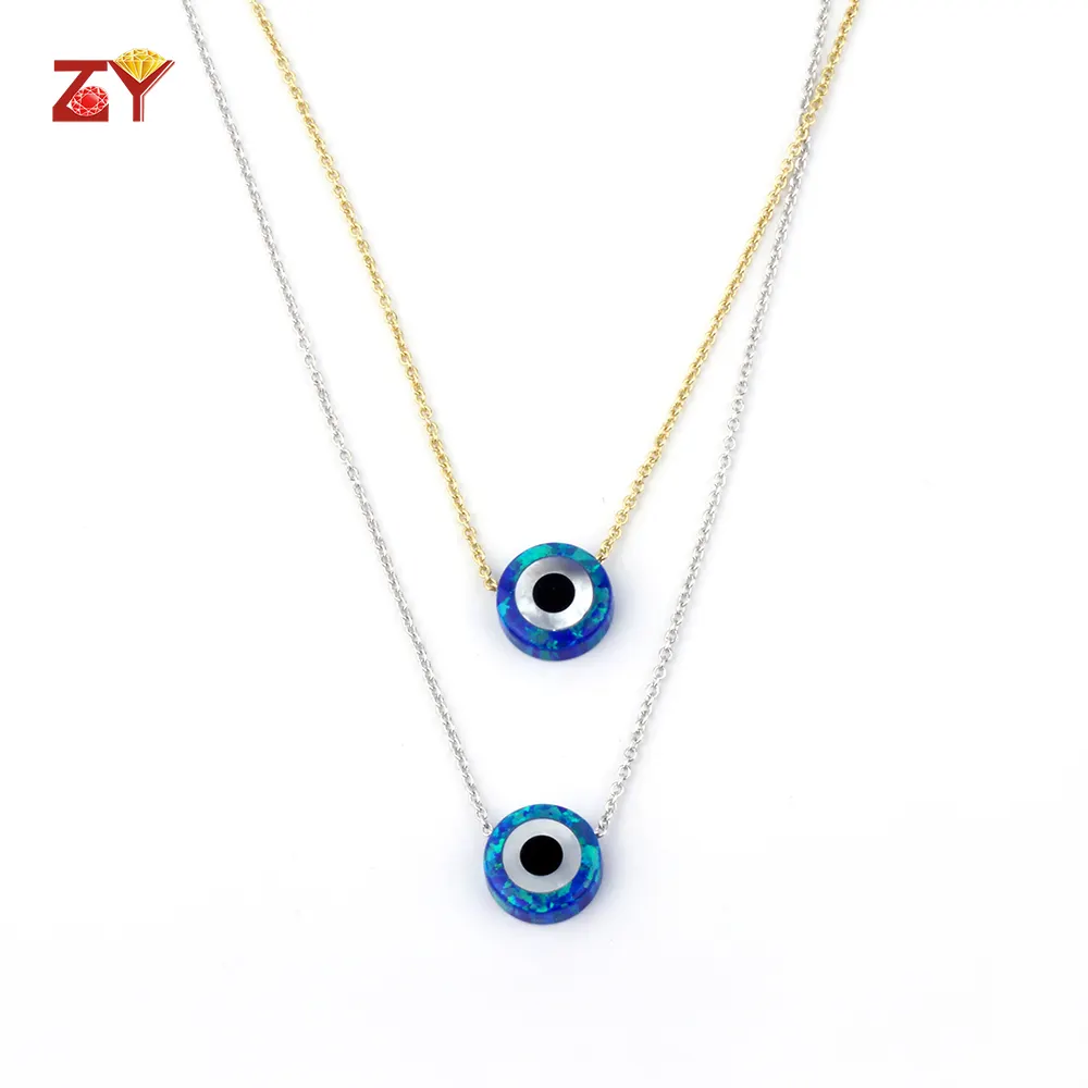 Fashion Necklace 925 Sterling Silver Cross Chain OP27 Dark Blue Round Eye Opal Necklace