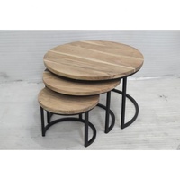 Table basse moderne en bois d'acacia avec cadre en tube de fer Ensemble pour le salon Réception de loisirs Salle d'attente Maison Style industriel