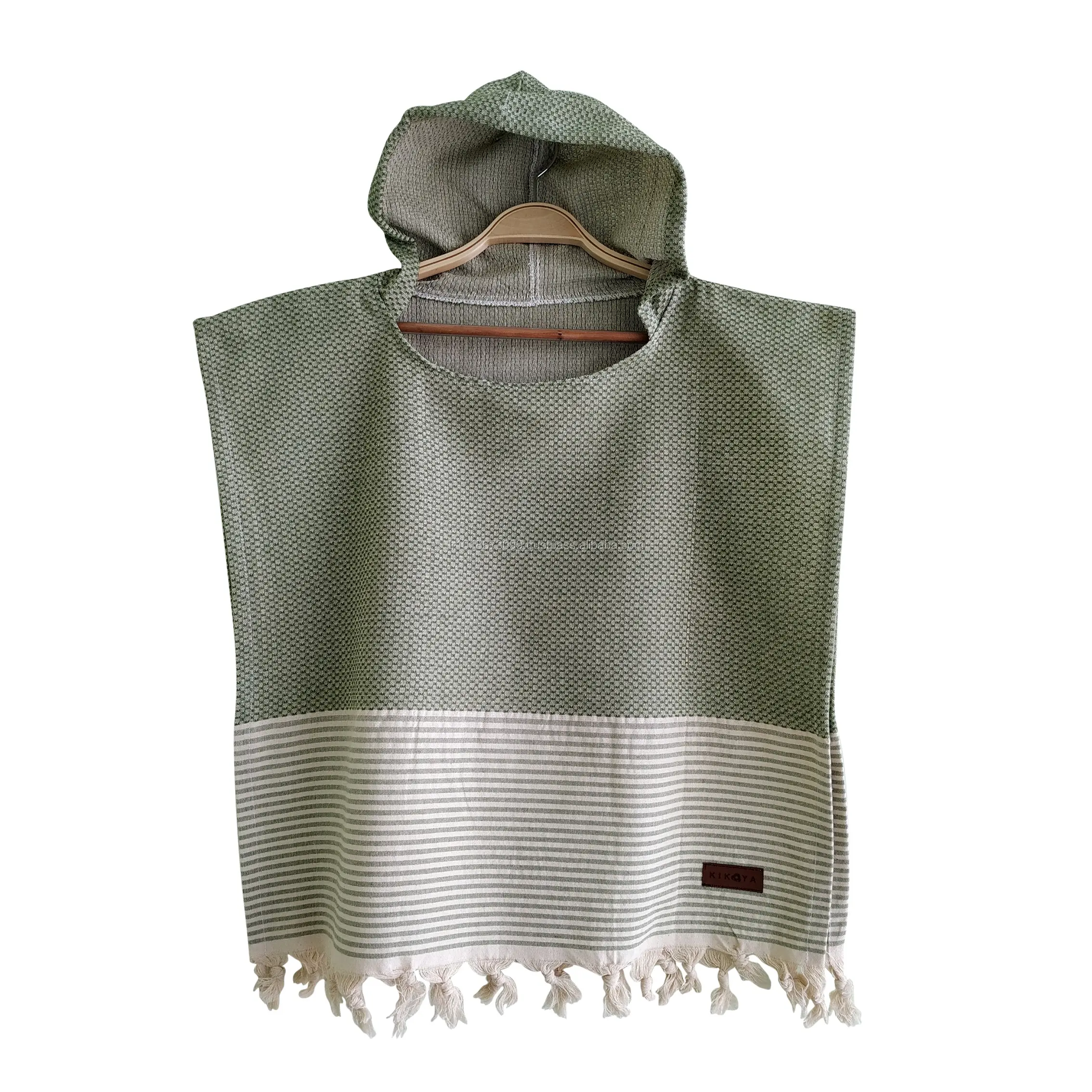 Serviette turque à capuche pour plage et piscine, Poncho pour toutes les tailles, château en coton, serviette de surf verte, vêtements pour adultes et enfants