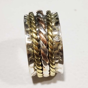 Hecho a mano hermosa plata esterlina estrés libre Spinner anillos lisos al por mayor latón cobre incrustaciones bisel ajuste bodas fiestas - Product Image 1