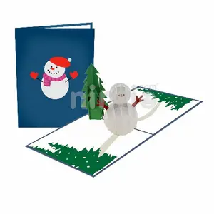 Snowman with christmas tree 3D pop up card christmas happy new year card