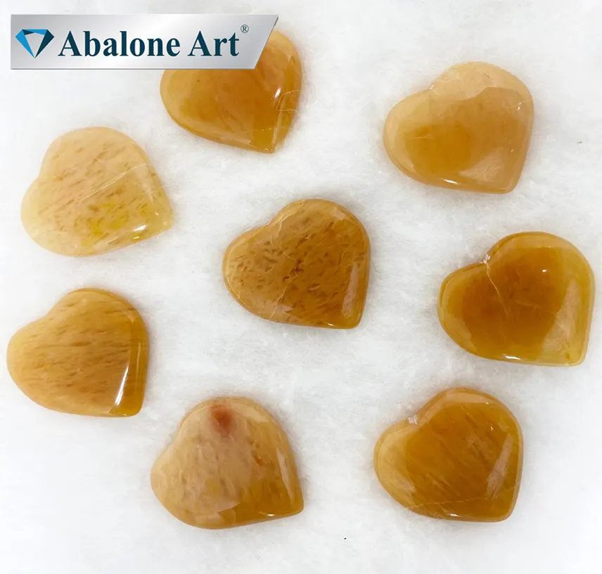 Abalone Art Custom Label Sell Of Citrine Gemstone Made Heart Shape Palm Stone Crystal For Get Well Soon Gift