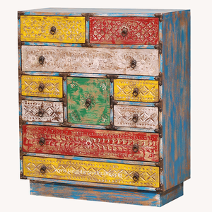 Antique Multicolor Distress Solid Wood Handmade Living Room <b>Cabinet</b> 10 Drawers Chest Buffet Storage Sideboard - Product Image 3