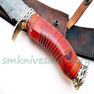 มีดดามัสกัสมือจับไม้สีส้มทำด้วยมือสั่งทำลายบันไดมีดล่าสัตว์โบวี่สวยงาม (Smk1556) - Product Image 6