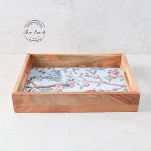 Long plateau de service rectangulaire personnalisable personnalisé avec design en émail décoratif en bambou et bois de manguier pour les articles de service - Product Image 2