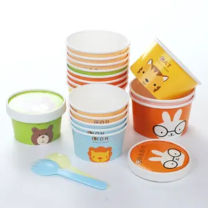 Custom printed cardboard ice cream paper cups with lids and spoons ice cream container