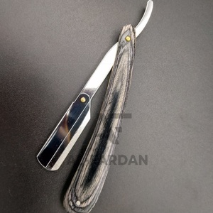 มีดโกนหนวดตรงสำหรับผู้ชายด้ามจับไม้ pakka สีดำเทาพร้อมใบมีดสเตนเลสเปลี่ยนโลโก้ได้ - Product Image 2