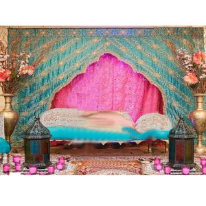 Musulmán Mehndi función arco estilo telón de fondo bordado a mano arco estilo telón de fondo cortina para Mehndi - Product Image 1