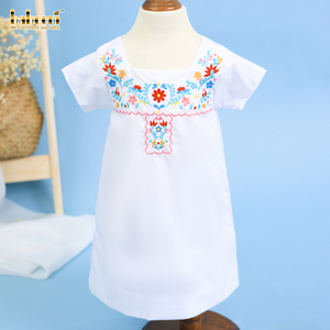 Robe de bébé à fleurs blanches vintage avec col carré GORGEOUS GIRL'S STYLE-DR3274 - Product Image 3