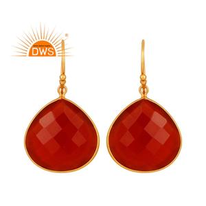 Natural <b>Red</b> Onyx Gemstone <b>Earring</b> Wholesale <b>Drop</b> Designer Gold Plated Silver <b>Earring</b> Jewelry Supplier Vintage Collection - Product Image 1