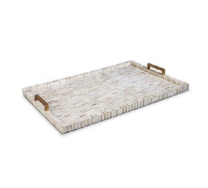 Bandeja de servicio decorativa con incrustaciones de hueso blanco hecha a mano antigua con mango de Metal para decoración del hogar y utensilios de cocina disponibles al por mayor - Product Image 5
