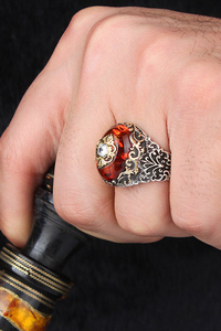 Anillo Clásico de Plata de Ley 925 con Bisel de Ámbar Rojo para Hombre, con Piedra Preciosa, para Compromiso, Boda, Regalo de Fiesta, Alta Calidad - Product Image 2
