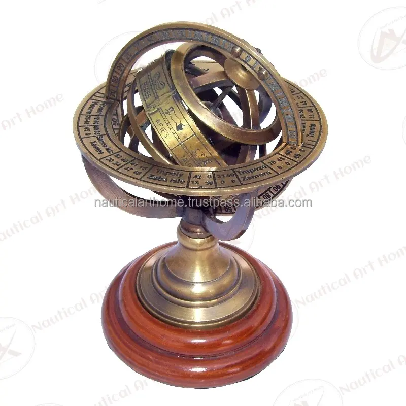 Brown Antique Brass Armillary with Wooden Base - Nautical Armillary Sphere - Maritime Gift by Nautical Art Home - NAH22001