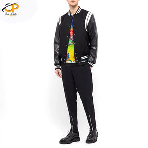 Custom Embroidered Letterman Leather Sleeve Baseball <b>Jacket</b> for <b>Men</b> High School Varsity Style Stand Collar Long Length <b>Thin</b> - Product Image 4