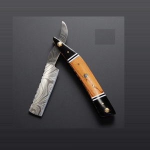 Rasoirs droits en acier damas pour hommes, 2019 gamme, style barbier, avec poignées en bois - Product Image 1