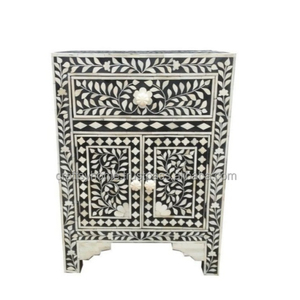Antique <b>Black</b> Bone Inlay Bed <b>Side</b> <b>Table</b> for Bedroom & Living Room Handmade Furniture by Craftsy Home Home Decoration - Product Image 2