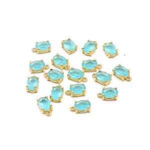 Chalcedony Oval Gemstone Gold Plated Prong Setting Bracelet <b>Pendant</b> Connector Charms Jewelry - Product Image 2