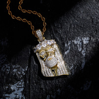 Collier pendentif Jésus en argent plaqué or, entièrement serti de zircons cubiques, style hip-hop, pour hommes