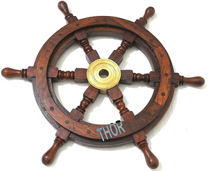 18" Brown Wooden Ship <b>Wheel</b> Boat Ship Captains Nautical Ship <b>Wheel</b> Home Wall Steering <b>Wheel</b> - Product Image 5