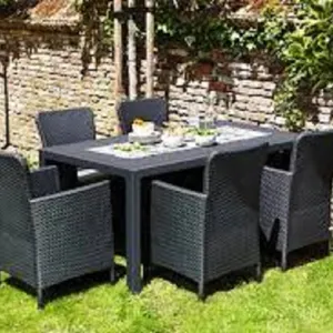 Đồ nội thất sân vườn ngoài trời Tất cả thời tiết wicker mây 6 chỗ ngồi bàn ăn và ghế