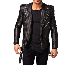 Veste en cuir pour hommes de qualité Pro respirant hiver manches régulières avec fermeture éclair double poches grande taille en vente - Product Image 3