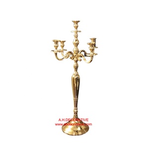 Candelabra 5 Candle With Glass Votive Luxury Wedding Centerpiece Decoration Metal Crafted <b>Tall</b> <b>Table</b> Handmade Candelabra - Product Image 2