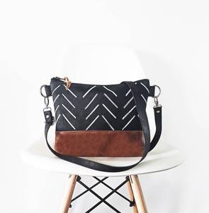 Crossbody Purse, Vegan Leather <b>Bag</b>, Crossbody <b>Bag</b>, Geometric Print, Casual Purse, <b>Boho</b> Style, Handbag, Black and Brown, Shoulder - Product Image 1