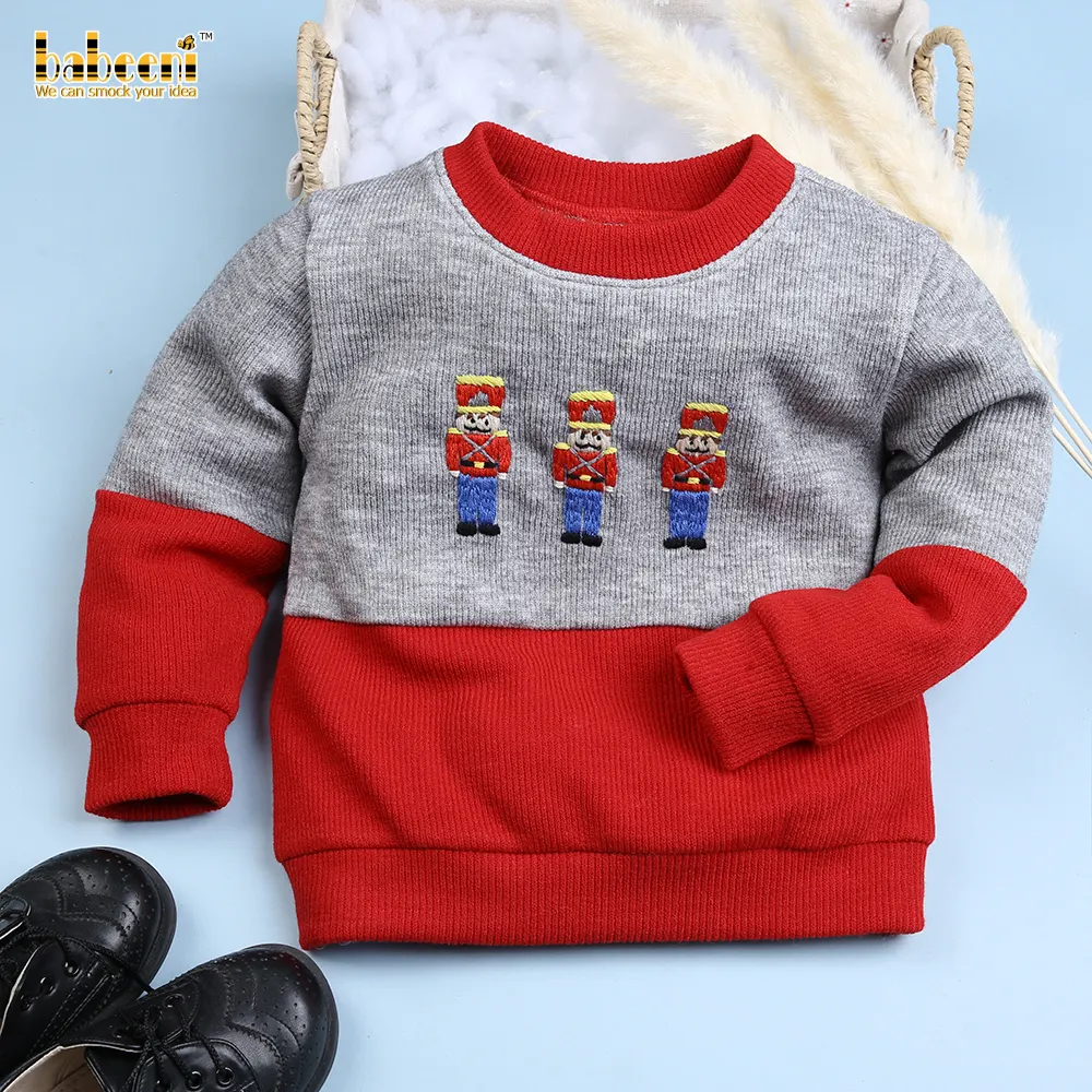 Soldier embroidery baby cardigan sweater OEM ODM kid clothing boy customized hand made embroidery wholesale manufacturer - ST069