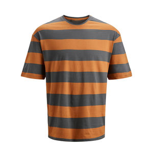 Las últimas camisetas de los hombres de la moda del OEM doble color rayado 100% algodón mejor material Casual Street Wears camisetas - Product Image 5