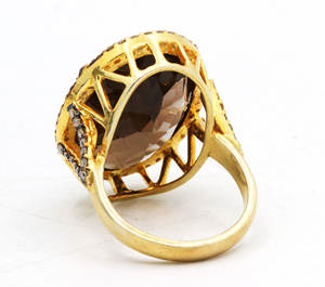 Anillo de diamante y cuarzo ahumado natural | Piedra preciosa ovalada en plata de ley sólida | Joyería hecha a mano vintage al por mayor - Product Image 3