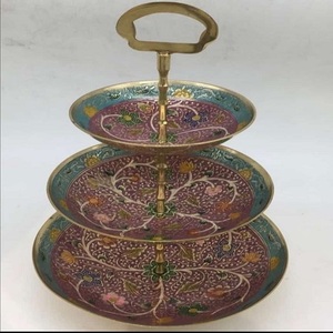 Support à gâteau en laiton avec impression de fleurs, plateau rond de cuisine, de couleur violette, à 3 niveaux, pour fête d'anniversaire et de mariage, nouvelle tendance, 2020 - Product Image 3