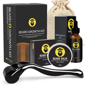 Kit de crescimento de barba-rolo derma para crescimento de barba, soro de óleo e pente, estimulação de barba