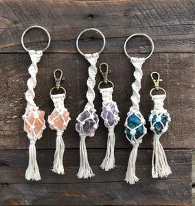 Ensemble de breloques et porte-clés de voiture en cristal, accessoires mignons pour les voitures, décor de rétroviseur en macramé de Boho, 20/5 pièces - Product Image 1