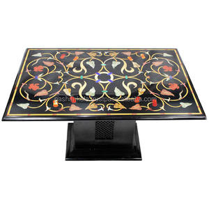 Exclusivo Tablero de Mesa Rectangular de Mármol Negro con Base, Diseño Indio Hecho a Mano, para Comedor y Sala de Estar, para Uso en Hoteles - Product Image 1