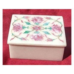 Boîte à bijoux pour femmes, roses, Design fleur, marbre blanc, mère de la perle - Product Image 1