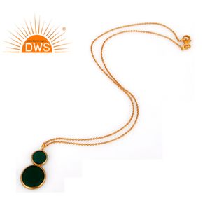 Pendentif en pierre d'onyx vert naturel 1 pièce, collier en or jaune plaqué argent, chaîne de mode, fabrication de bijoux - Product Image 2