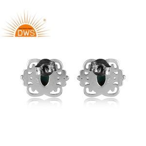 Bohemia Design Oxidized 925 Sterling Silver Bezel Setting <b>Earrings</b> Arizona <b>Turquoise</b> Gemstone Women's Unisex <b>Stud</b> Party Gift - Product Image 3
