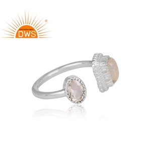 Ópalo etíope y Gema de cuarzo redonda, anillo abierto de plata fina 925, joyería al por mayor - Product Image 3