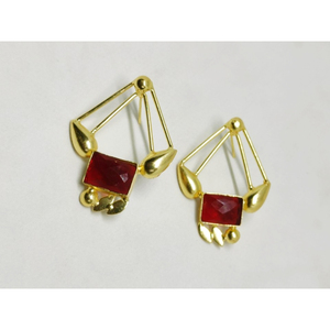 Pendientes de tuerca de piedra de Latón chapado en oro para niñas y mujeres, joyería de moda india hecha a mano, venta al por mayor - Product Image 2