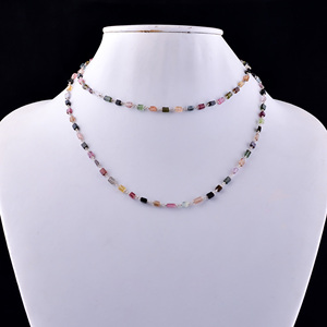 Collar de cadena de eslabones de Plata de Ley 925, estilo étnico único, hecho a mano, multiturmalina Natural, cuentas lisas en forma de corazón, regalo - Product Image 2