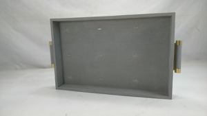 Plateau à thé carré en faux shagreen de couleur charbon de bois DAPHOCO modèle 058, origine Vietnam, 0,605x0,38x0,065, best-seller, avec insert en laiton et poignée - Product Image 4