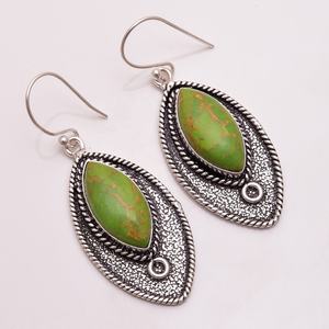 Boucles d'oreilles personnalisées plaquées en argent Sterling, bijoux en pierres précieuses turquoises, bijoux jade - Product Image 1