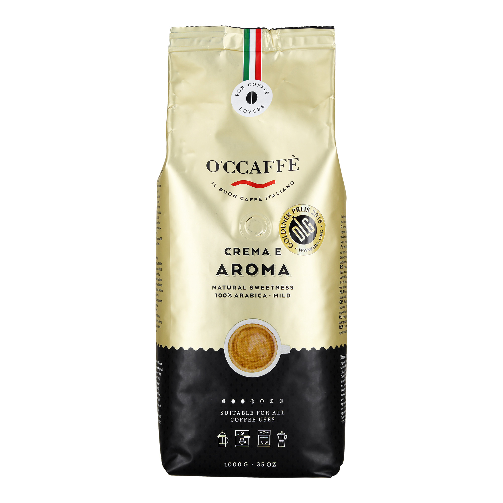 Caffe l'antico gold. O'ccaffe 100% arabica. кофе в зернах must cremoso oro. кофе в зернах lemur coffee roasters перу chanchamayo. итальянский кофе арабика.